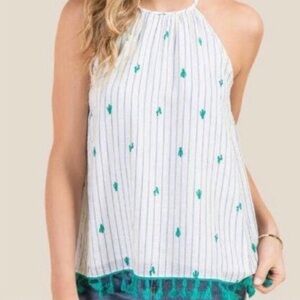 Francesca's Blue Rain Cactus Tassel Stripe Tank Top